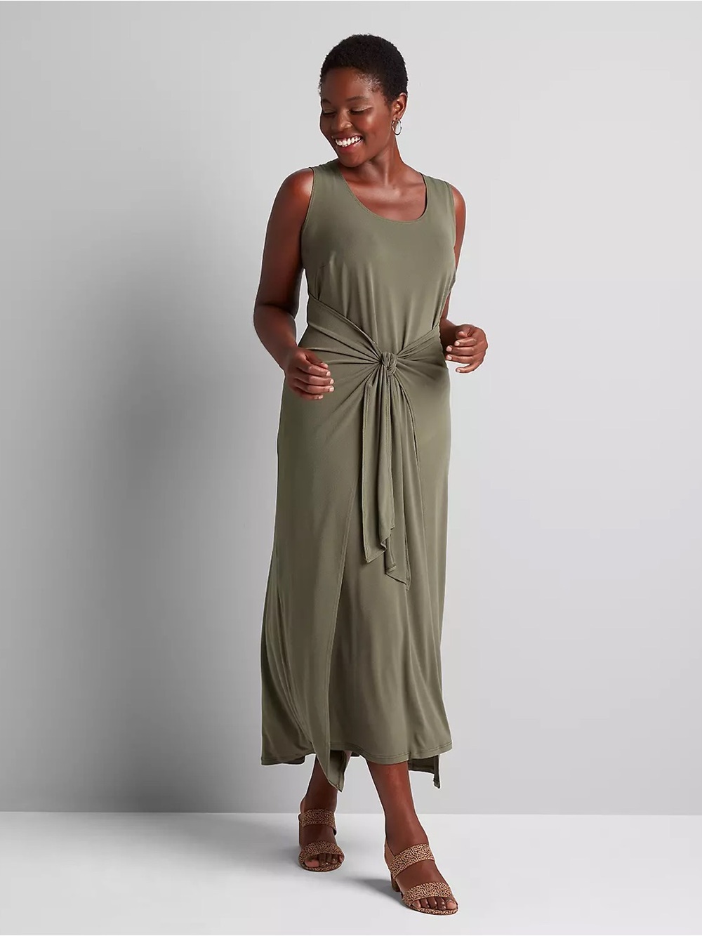 NWOT Lane Bryant Olive Sleeveless Knot-Front Maxi Dress